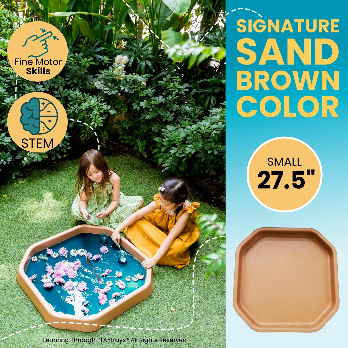 Learning Through PLAYtrays Tuff Tray 27.5” Small [Sand Brown] – Sensory Play Tray for Kids, Toddler Sensory Bin for Sand & Water Play, Montessori Activities, Reggio Classroom & Home Use