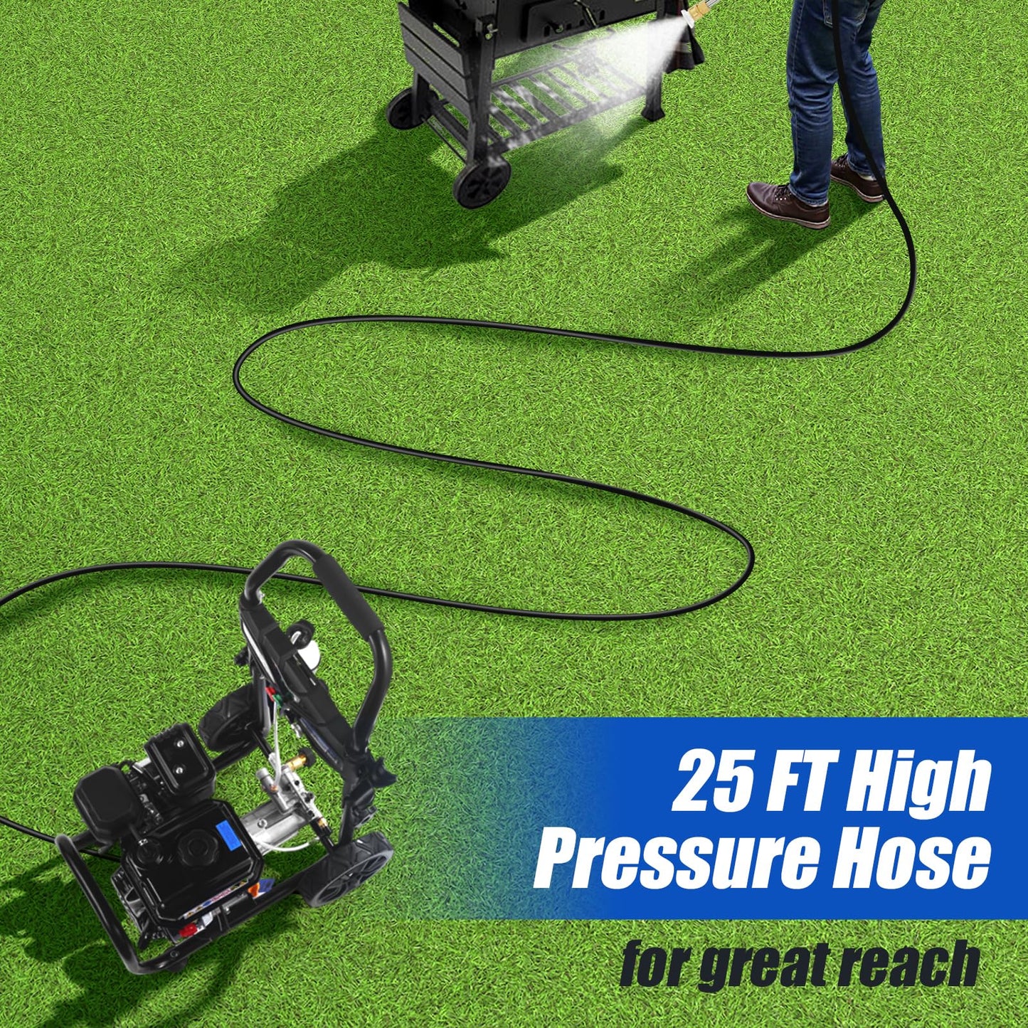 Gas Pressure Washer, 3500 PSI and 2.3 GPM High Pressure Cleaning Machine with 4 Quick Connect Nozzles & Foam Cannon, Portable Pressure Washer for Cars, Fences, Driveways, Patios, Home Cleaning