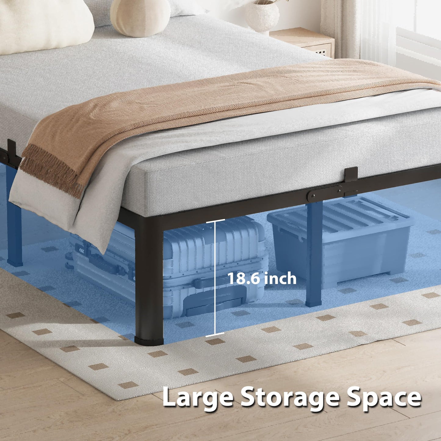 VIPSHOW 20 Inch Full Size Bed Frame, 3500Lbs Heavy Duty Metal Platform with Round Corner Legs Mattress Slide Stopper, Steel Slat Support No Box Spring Needed, Noise Free, Non-Slip, Easy Assembly
