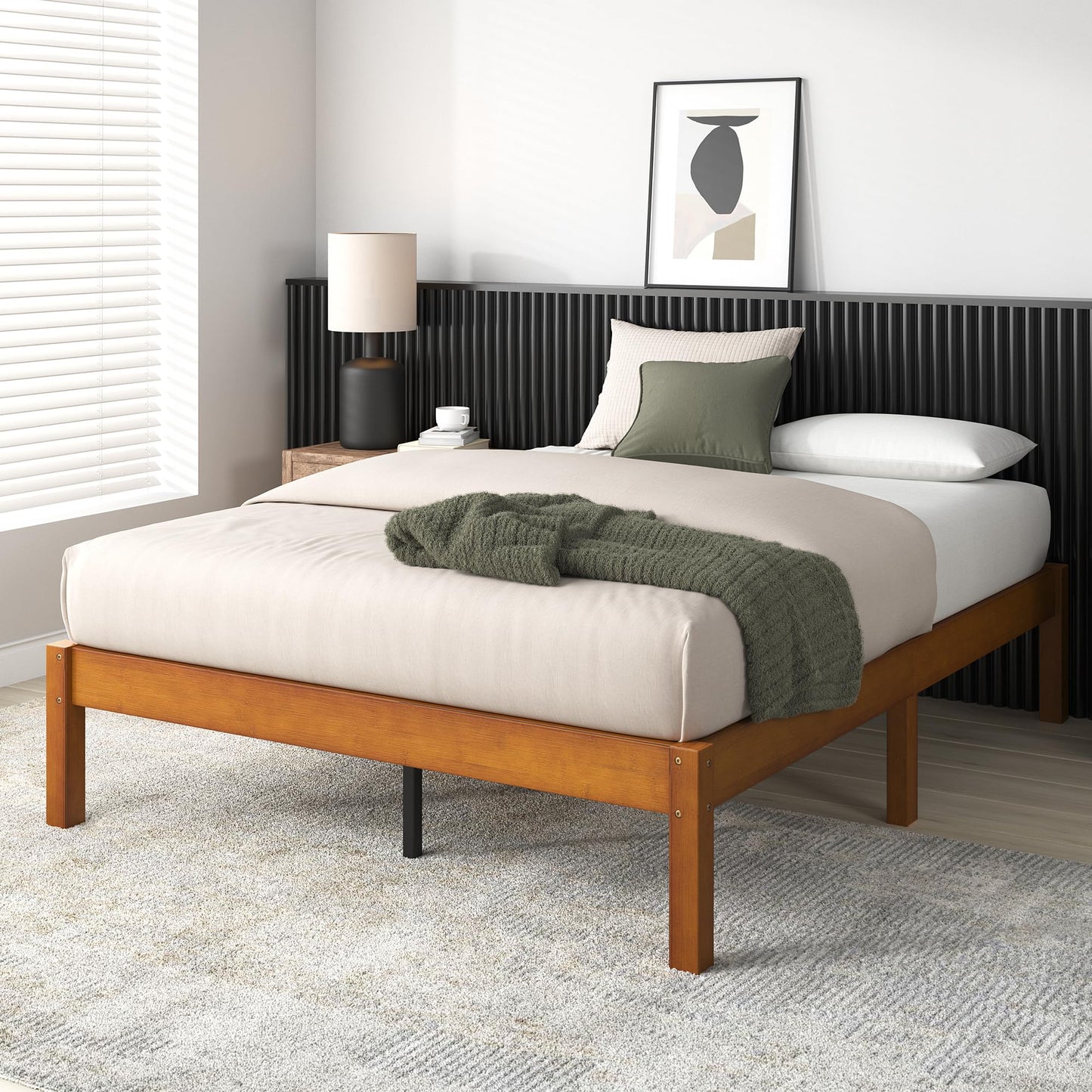 Zinus Ellie 14 Inch King Bamboo Platform Bed Frame, Wood Slat Support, No Box Spring Needed, Easy Assembly, Brown
