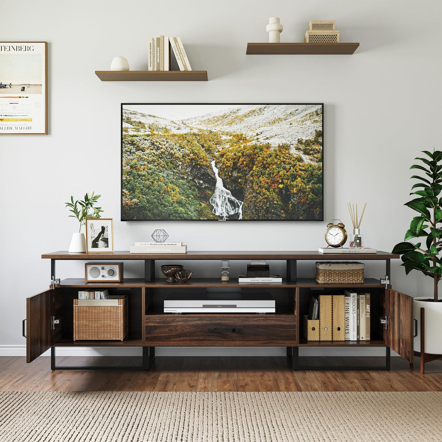 IDEALHOUSE 70 inch TV Stand for TVs up to 75", Industrial Entertainment Center with Storage Drawer and Open Shelves, TV Console Media Cabinet for Living Room, Bedroom, Rustic Brown