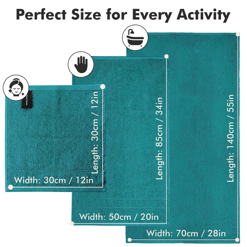 Novo Home Bath Towels Set of 8 – 100% Cotton (Teal) Bathroom Towel Set Bale Includes 2 Bath, 2 Hand, 4 Face Towels – Soft, Absorbent & Quick Dry Towel for Bathroom, Spa, Kitchen, Hotel Use