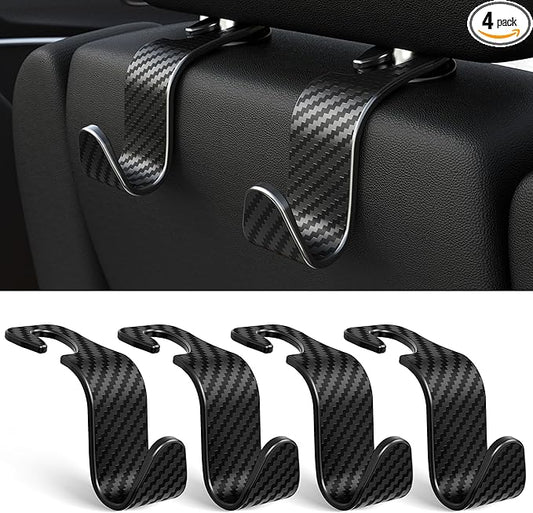 Amooca 4-Pack Car Headrest Hooks Vehicle Storage Organizer for Purses Handbags Groceries Coats Ã¢ÂÂHolds 55lbs 360ÃÂ° Rotating Simple Design Black Checkered