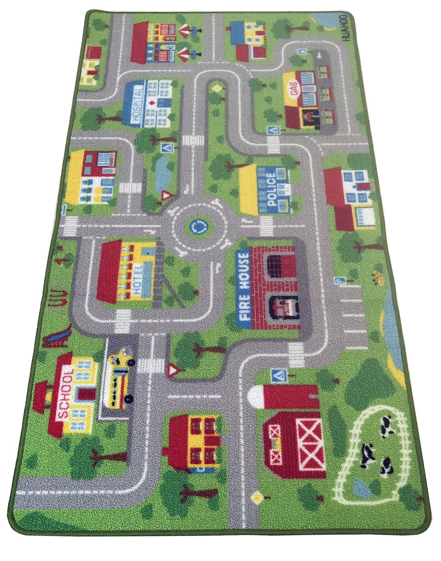 HUAHOO Kids Carpet Playmat, Car Rug for Toy Cars and Trains, Non Slip Play Mat for Playroom, City Life Educational Road Traffic Carpet for Classroom & Nursery (Parking, 52x75in)