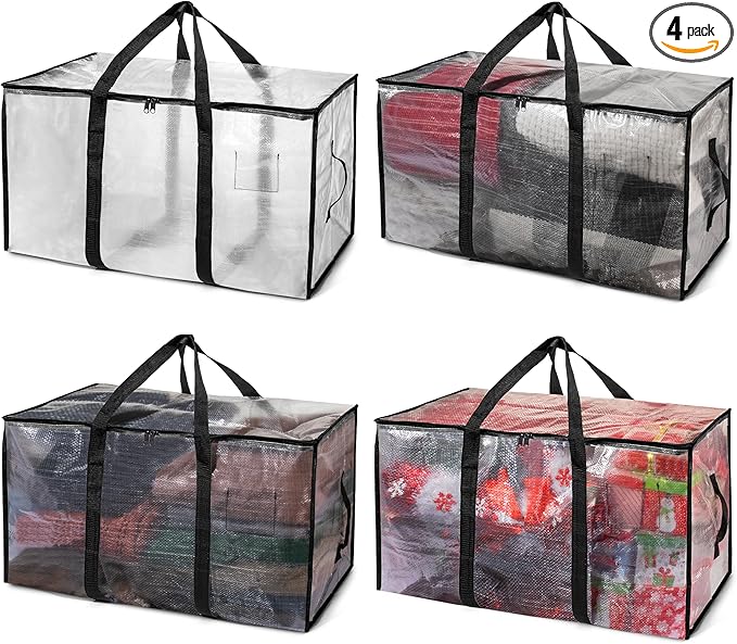 ClearSpace Heavy Duty Moving Bags or Storage Bags Ã¢ÂÂ Clear Storage Bins with Lids, Large Moving Boxes with Backpack Straps & Zippers Ã¢ÂÂ Packing Bags & Moving Supplies for College Dorm- 4 Pack