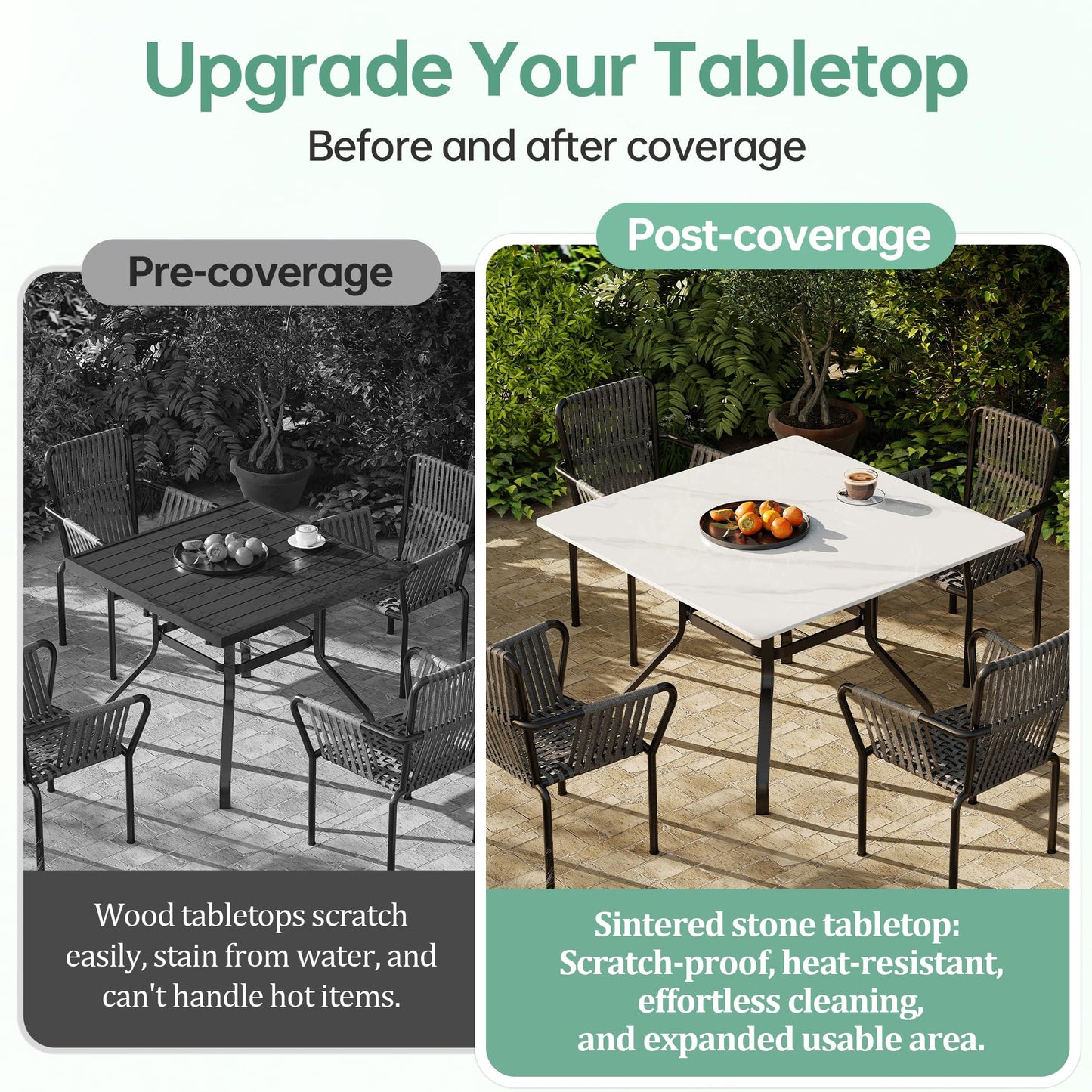 SSTBLEV Square Table Top, 27.5” White Sintered Stone Tabletop, DIY Replacement & Cover Marble Desktop, Scratch & Wear Resistant, Suitable for Indoor & Outdoor