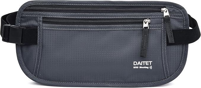 RFID Blocking Money Belt for Men Women, Slim Fanny Pack for TravelÃ¯Â¼ÂRunning,Conceal Waist Wallet for Passport Holder,Phone,Cash(Dark Grey)
