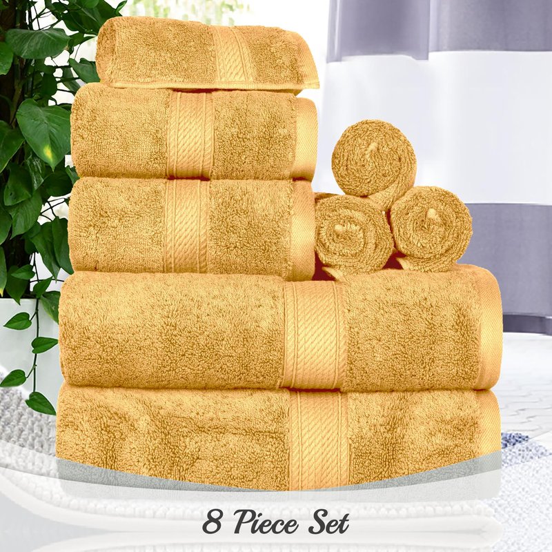 Superior Egyptian Cotton Pile 10-Piece Towel Set, Includes 2 Bath, 4 Hand, 4 Face Towel/Washcloth, Heavyweight, Ultra Soft Luxury Towels, Thick Plush Essentials, Guest Bath, Spa, Hotel Bathroom, Gold