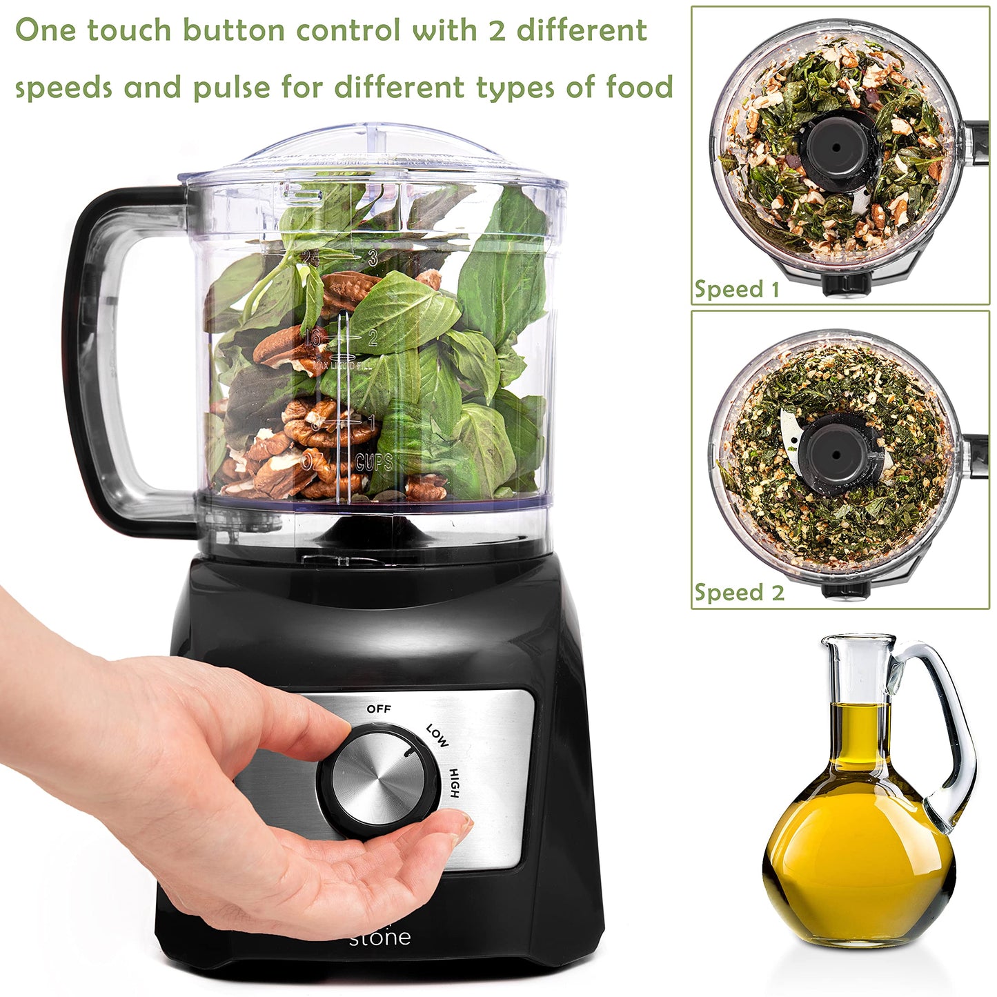 Moss & Stone 3 Cup Mini Food Processor, Strong Vegetable Chopper for Dicing, Chopping, Mincing, & Puree 300 Watts Mini Chopper With 2 Speeds, Perfect Baby Food Processor Black