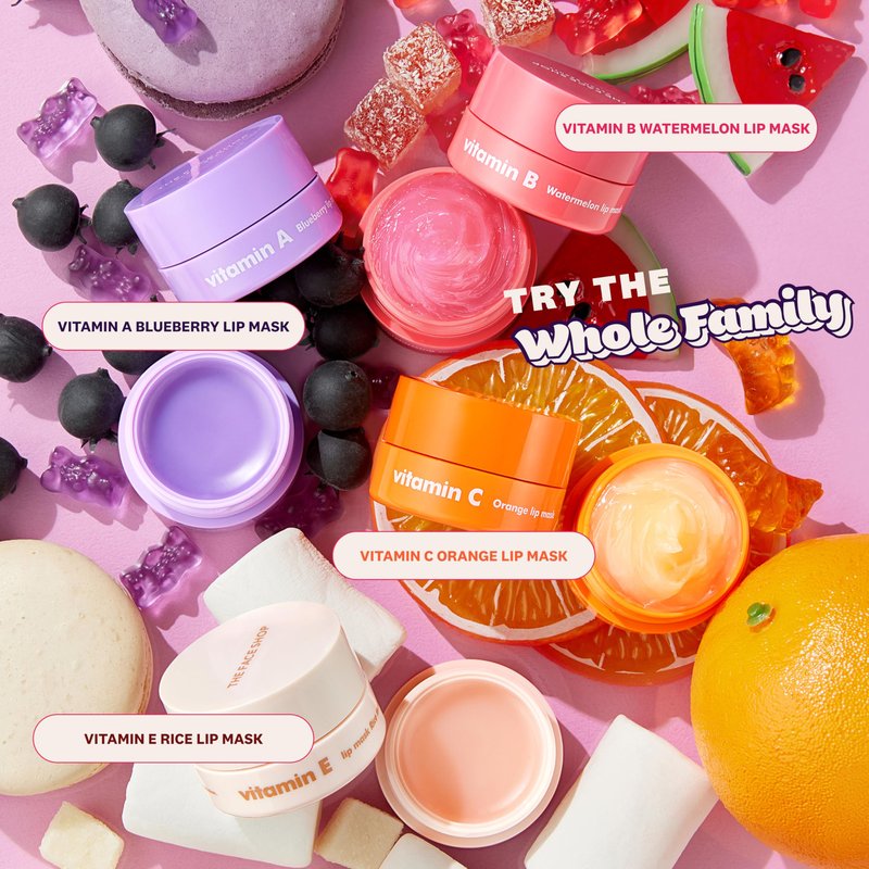 THE FACE SHOP Vitamin E & Rice Lip Mask, Softening & Moisturizing Lip Balm, Lip Sleeping Mask, Korean Skin Care