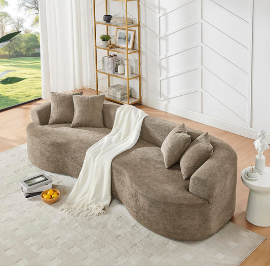 KEIKI 113" Oversized Chenille Curved Modular Sectional Sofa with High-Density Sponge, Upholstered Modern 4-Seater Compression Cloud Couch, No Assembly Needed, for Apartment, Living Room, Light Brown