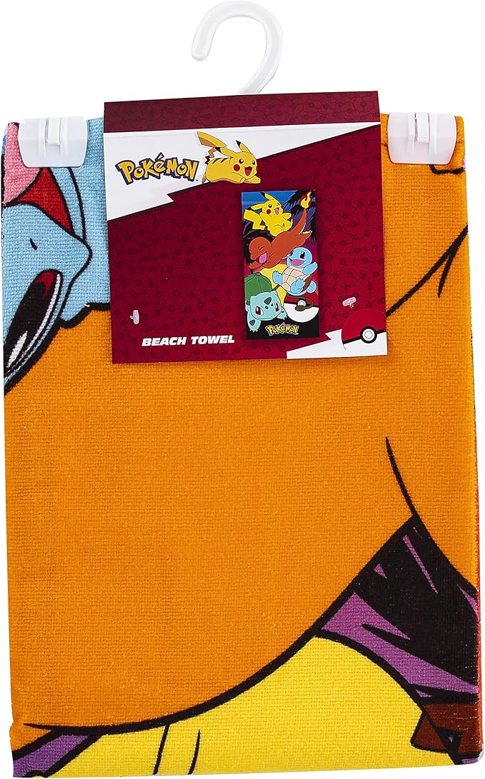 NORTHWEST Pokemon Beach Towel, Pikachu Charmander Squirtle Bulbasaur, Soft and Absorbent 30" x 60", Sunset Pokemon (Pack of 6)