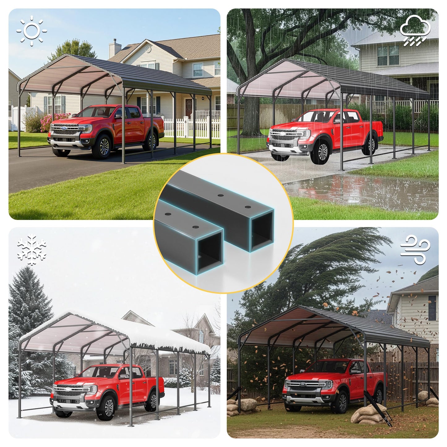 FansaFurn 12' x 20' Metal Carport, Heavy Duty Canopy with Updated Roof & Enhanced Base, Multi-Use Carport Garage for Car, Truck, Boat, Tractors, Party, Grey
