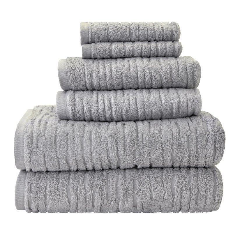 SKL Home CloudSoft 100% Cotton Luxury 6-Piece Towel Set, 600 GSM, Ultra Plush & Absorbent - 2 Bath Towels, 2 Hand Towels, 2 Washcloths, Gray