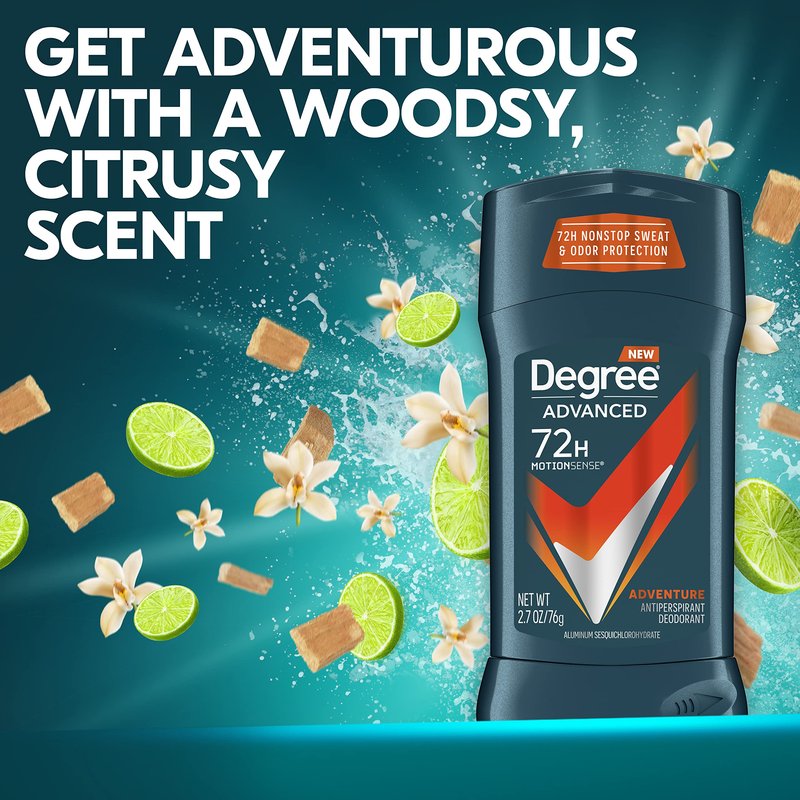 Degree Men Antiperspirant Deodorant Adventure Antiperspirant For Men With MotionSense Technology 2.7 oz, Pack of 4
