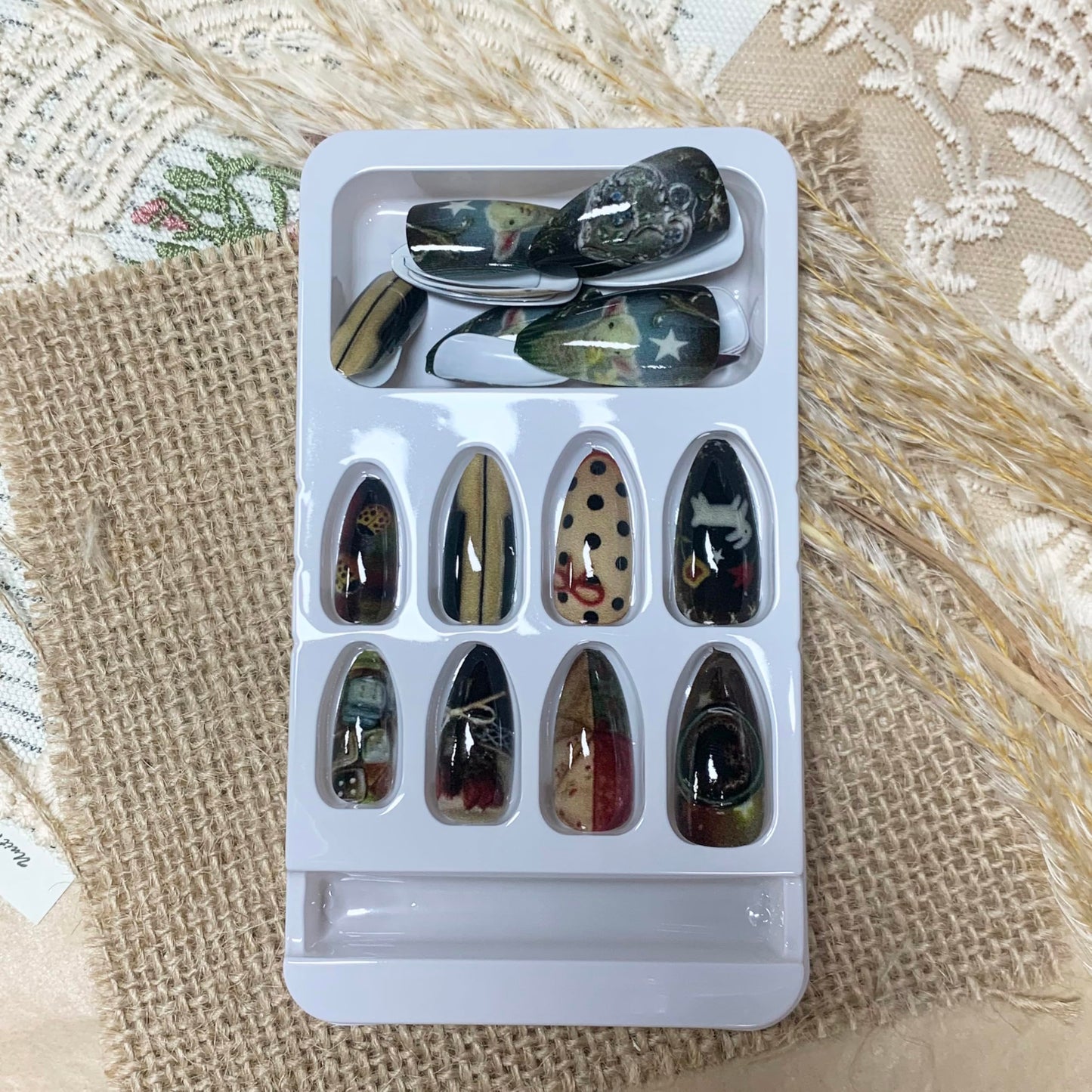 BABALAL Press on Nails Medium Almond Fake Nails Colorful Anime Glue ons Design Rabbit Sheep Flower Y2k Manicure Supplies Handmade Art 24Pcs Glossy Custom Full Cover Acrylic False Nails for Women Girls