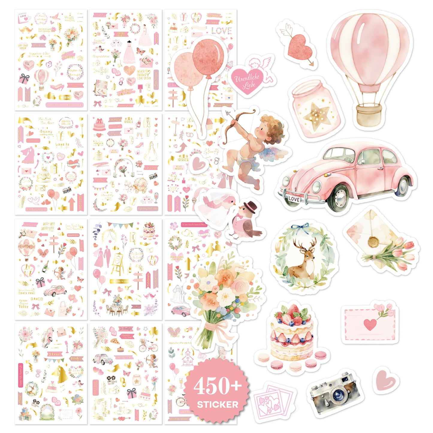 BIROYAL 12 Sheets XL Wedding Stickers for Scrapbooking | Wedding Scrapbook Stickers 6.7" x 9.5" | 450+ Bride Sticker | Bridal Shower Sticker for Engagement, Anniversary, Marriage, Decorations