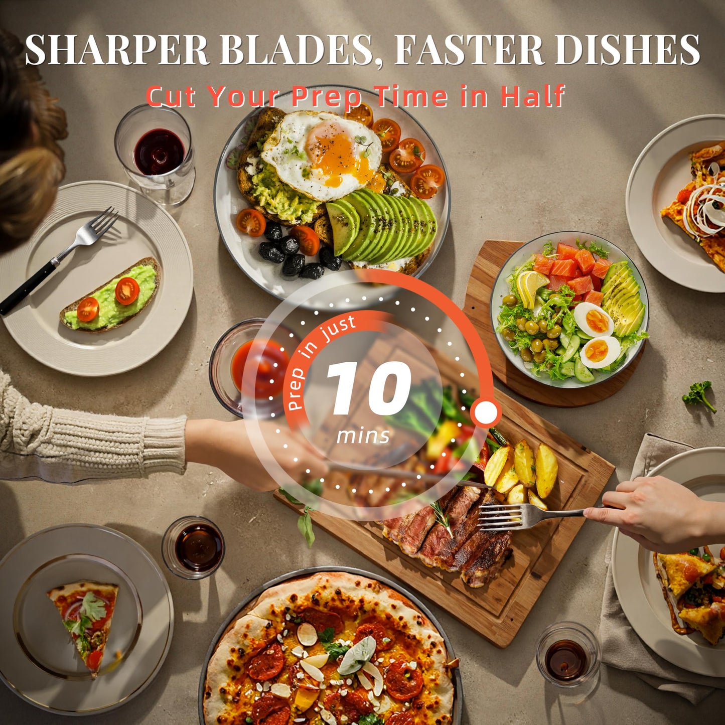 KnifeSaga Knife Set, 14 Pcs Premium Japanese High Carbon Stainless Steel Kitchen Knife Set, Razor Sharp Knife Block Set with Built-in Sharpener, Quality Acacia Wood Block Knife Sets Ergonomic Handle