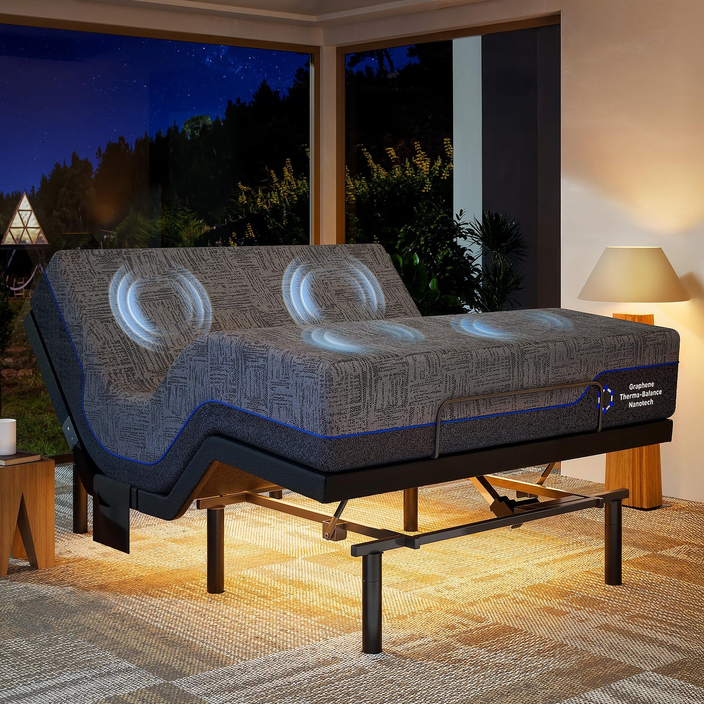 Marsail NS1 Massage Adjustable Base with Mattress Set, Queen Adjustable Bed Frame + 10-inch Cooling Gel Memory Foam Mattress, Dual Motor Bed Frame with Wireless Remote, CertiPUR-US Certified, Grey