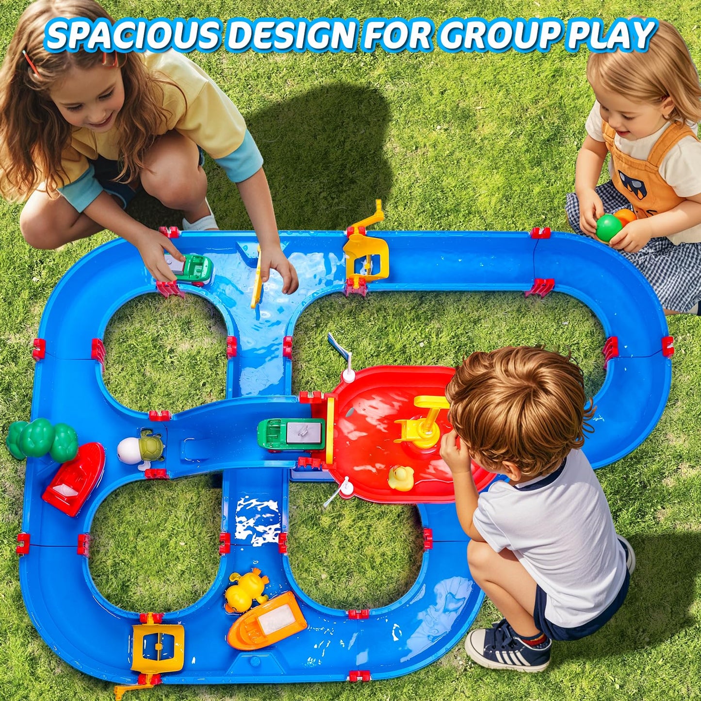 TERRAMUS Double-Tier Kids Water Table Toys, 100PCS Water Park Playset with Pump, DIY Toddler Waterways, Summer Outdoor Toys for Backyard,Lawn,Beach,Pool, Outside Activity Funs for Boys Girls 4-8 3-5
