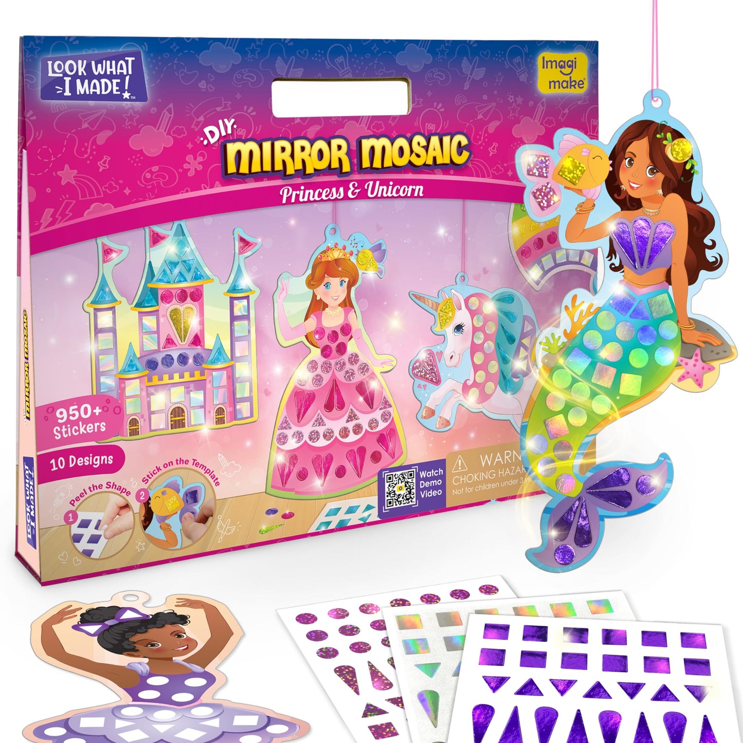 Imagimake Mirror Mosaic Princess & Unicorn Kids Art Set | DIY Craft Kit | Foil Stickers for Kids | Travel Toys | Art & Craft for 3-5 Year Old Girls | Birthday Gift for Girls Ages 3,4,5,6,7,8