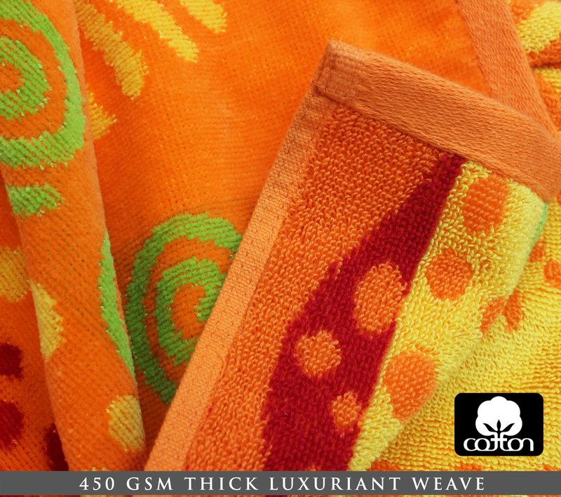 COTTON CRAFT Oversized Beach Towel - 2 Pack 35x70 XL Towels - 100% Cotton Big & Huge Pool Bath Towel - Plush Terry Jacquard Velour 450 GSM Super Soft Absorbent Luxury - Sunshine Orange Yellow