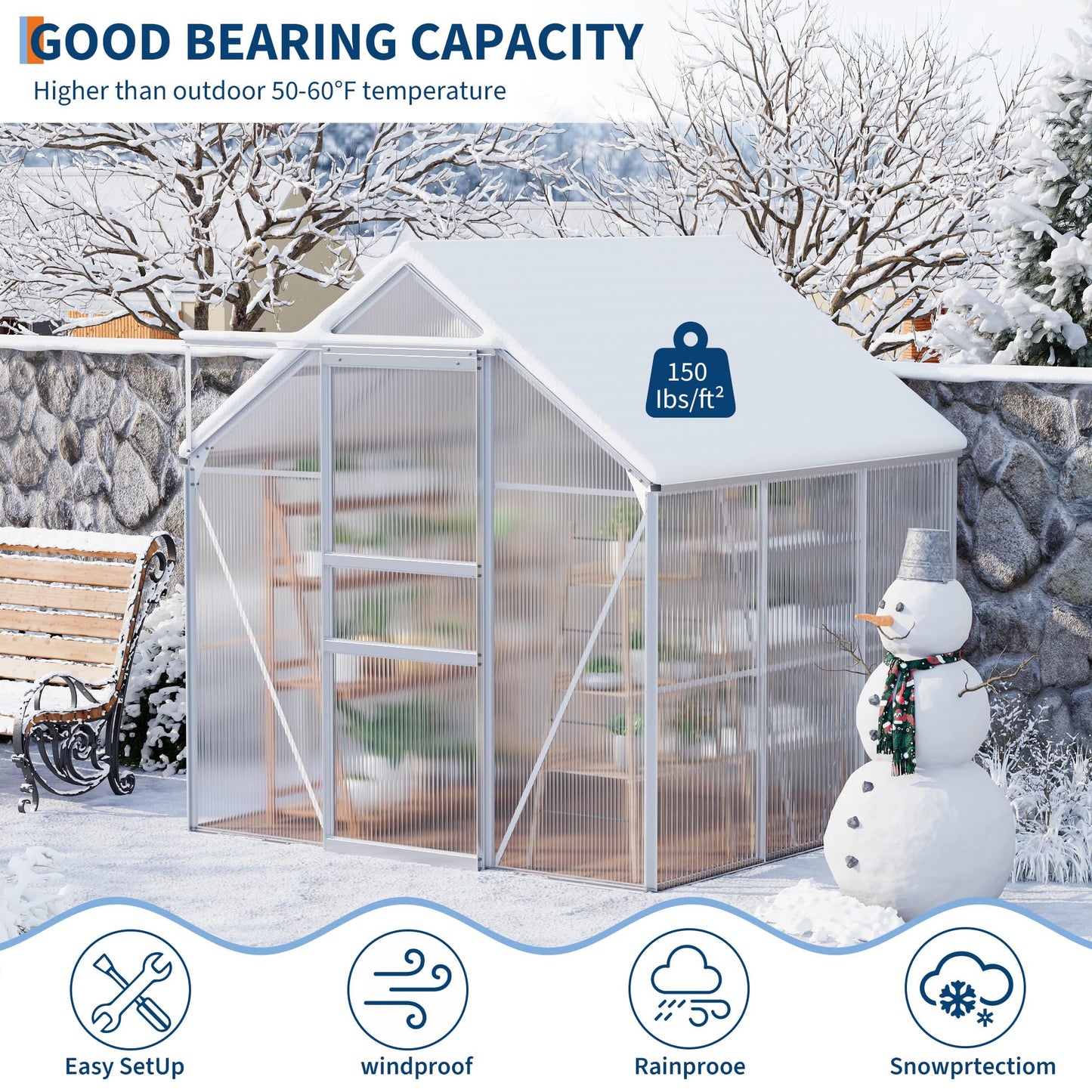 IDEALHOUSE 6 x 6FT Greenhouse for Outside, Polycarbonate Greenhouses with Aluminum Frame, Sliding Door, Adjustable Roof Vent for Backyard, Outdoor Green Houses Garden Backyard, Patio