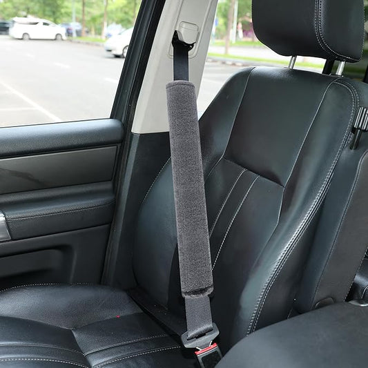 Amooca Soft Faux Fur Universal Fit Seatbelt Cover Car Truck SUV Airplane Seat Belt Shoulder Pad for Carmera Backpack Straps Neck Cushion Protector Extra Long 19.7in Dark Gray