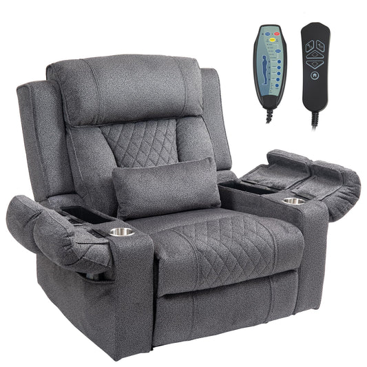 FUNECORP Big Man Power Lay Flat Lift Chair Oversized Recliner Dual Motor Heat Vibration for Elderly, Overstuffed Electric 28" Extra Wide Recliners with Flip Arm Storage Cup Holders,USB Type C Charging