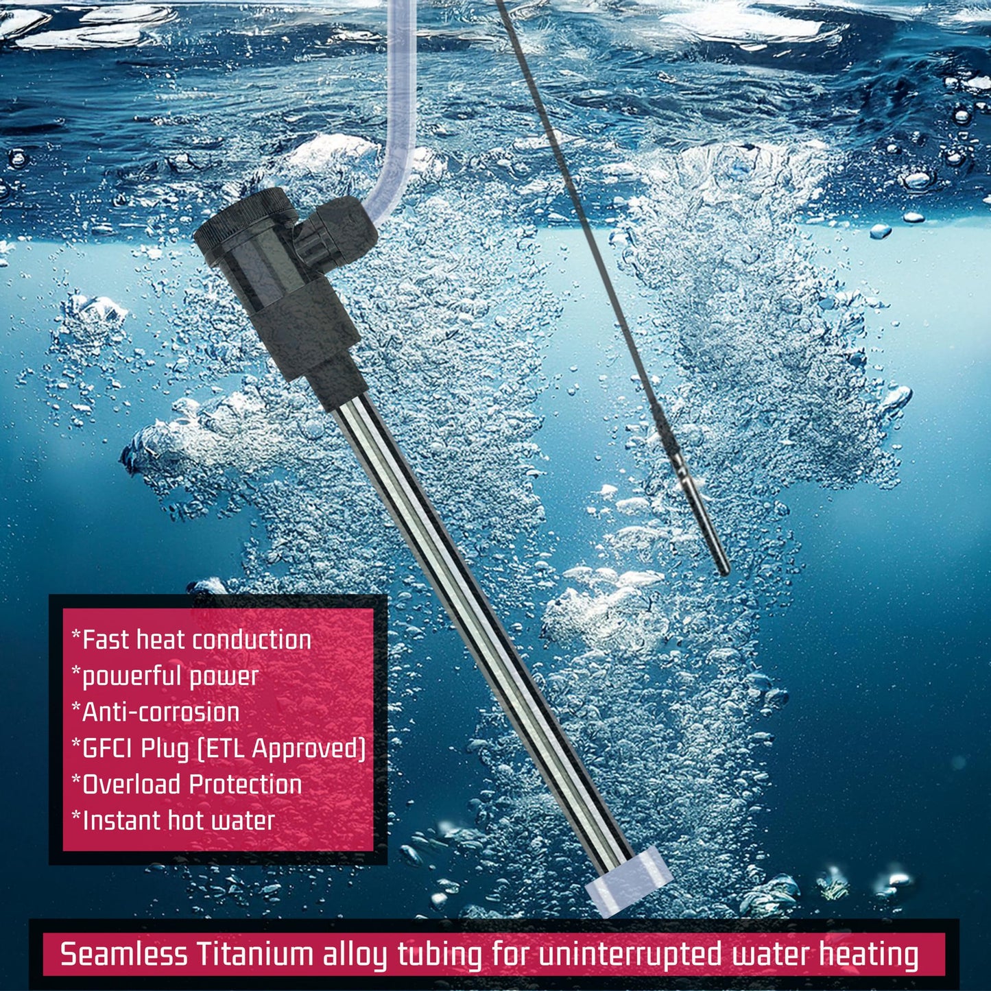 YLboyLIAN 1500W Titanium Submersible Electric Immersion Water Heater with Temp Control & GFCI – Portable Heater for Hot Tubs, Above-Ground Pools, Swimming Pool, baptismal Pools, Spa & Inflatable Pools