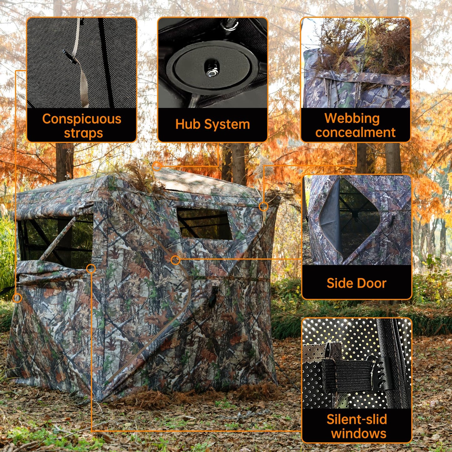 JOMAILIEEL 360 Degree See Through Ground Blinds for Deer and Turkey, Pop Up Deer Blind with Double Doors, Portable Carry Bag and Quiet- Fast Setup (3-4 Person)