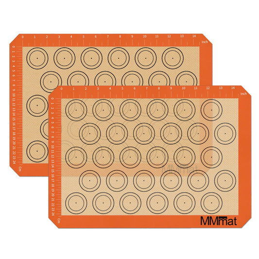 MMmat Silicone Baking Mat - Best German Silicone - Non Slip Silicone Baking Sheet, Non Stick Reusable Silicone Mats For Baking, Oven Liner, Counter Mat, 2 Half Sheets Macaron Baking Mats
