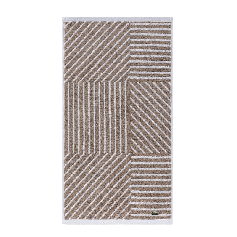 Lacoste Guethary Striped Towel – 100% Cotton, Reversible Modern Geometric Design, Soft & Absorbent, Durable & Lightweight, Machine Washable – Sand, 16"x30" Hand Towel