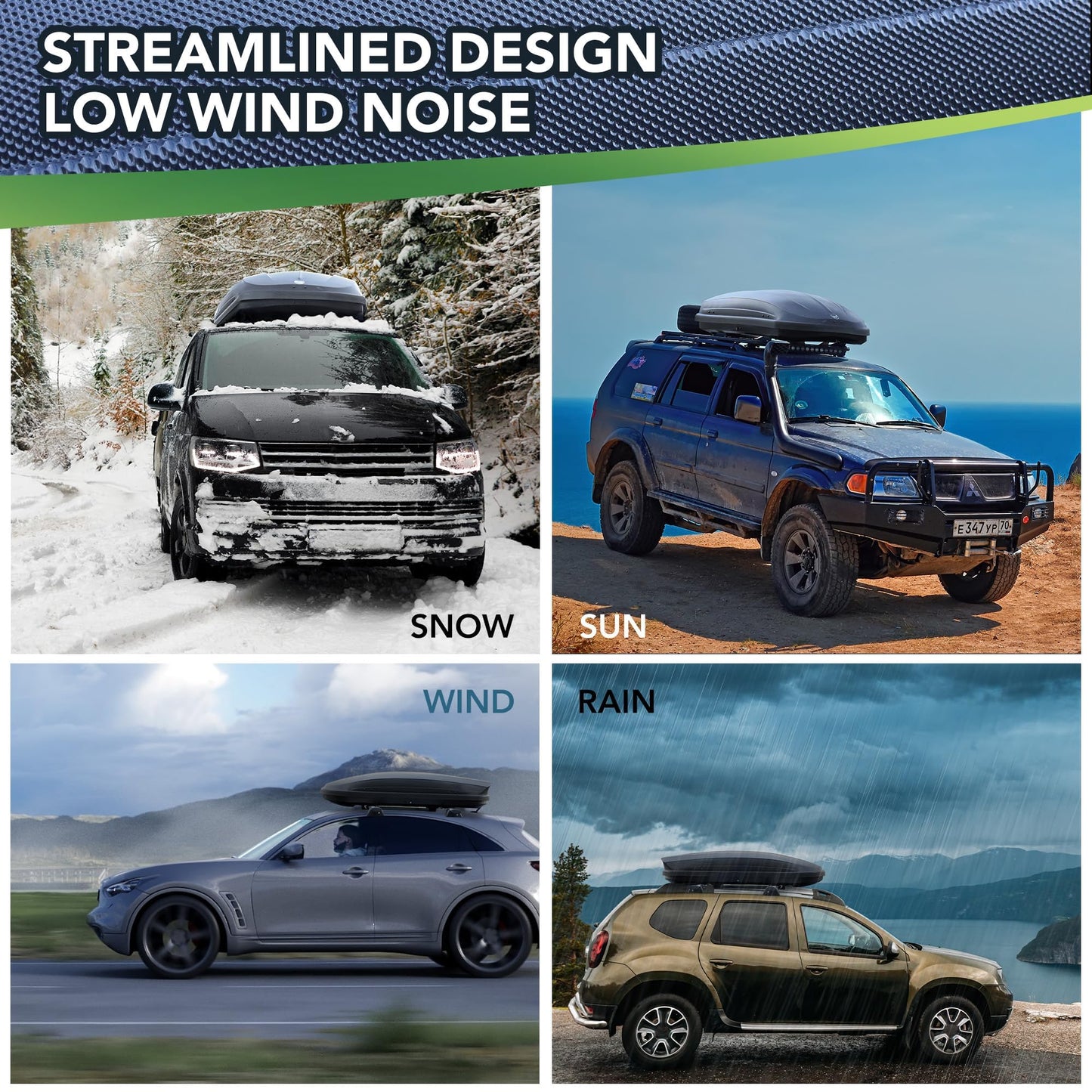 Hard Shell Rooftop Cargo Carrier with 14 cu ft Capacity, Weather-Resistant roof Cargo Box for car top Carrier, Features Dual-Side Access, Secure Straps, and Keys for Safe Storage.