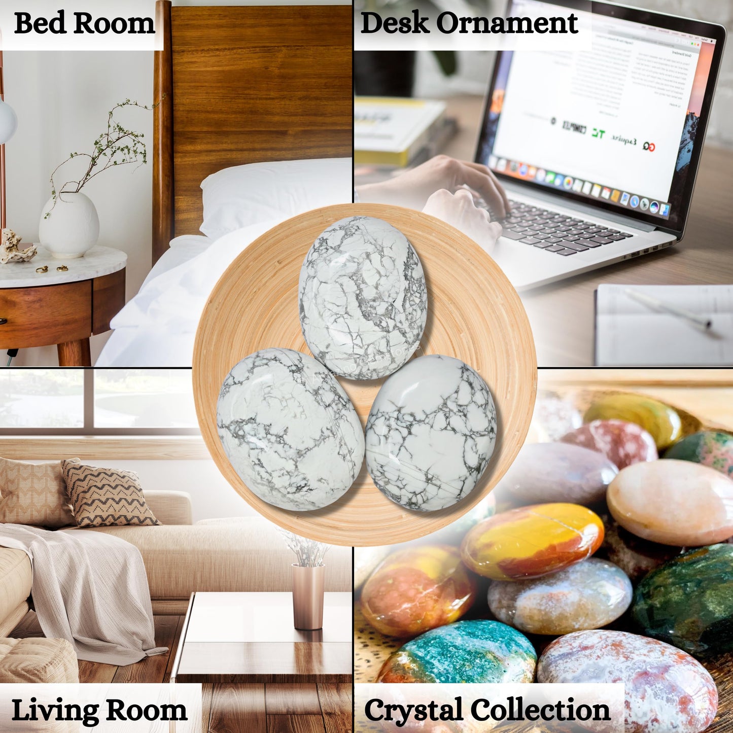 Amazing Gemstone Howlite Crystals and Healing Stones - Large Palm Stone Crystals Piedra - Crystal for Good Luck, Balanced Positive Energy, Meditation - Unique Stocking Stuffers Gifts for Women, Men