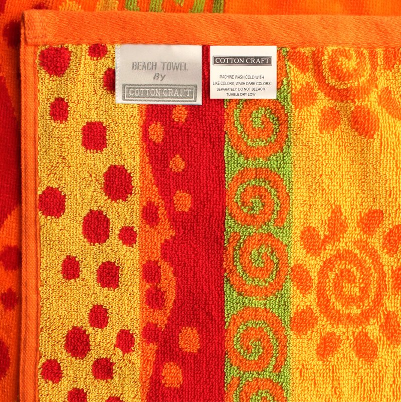 COTTON CRAFT Oversized Beach Towel - 2 Pack 35x70 XL Towels - 100% Cotton Big & Huge Pool Bath Towel - Plush Terry Jacquard Velour 450 GSM Super Soft Absorbent Luxury - Sunshine Orange Yellow