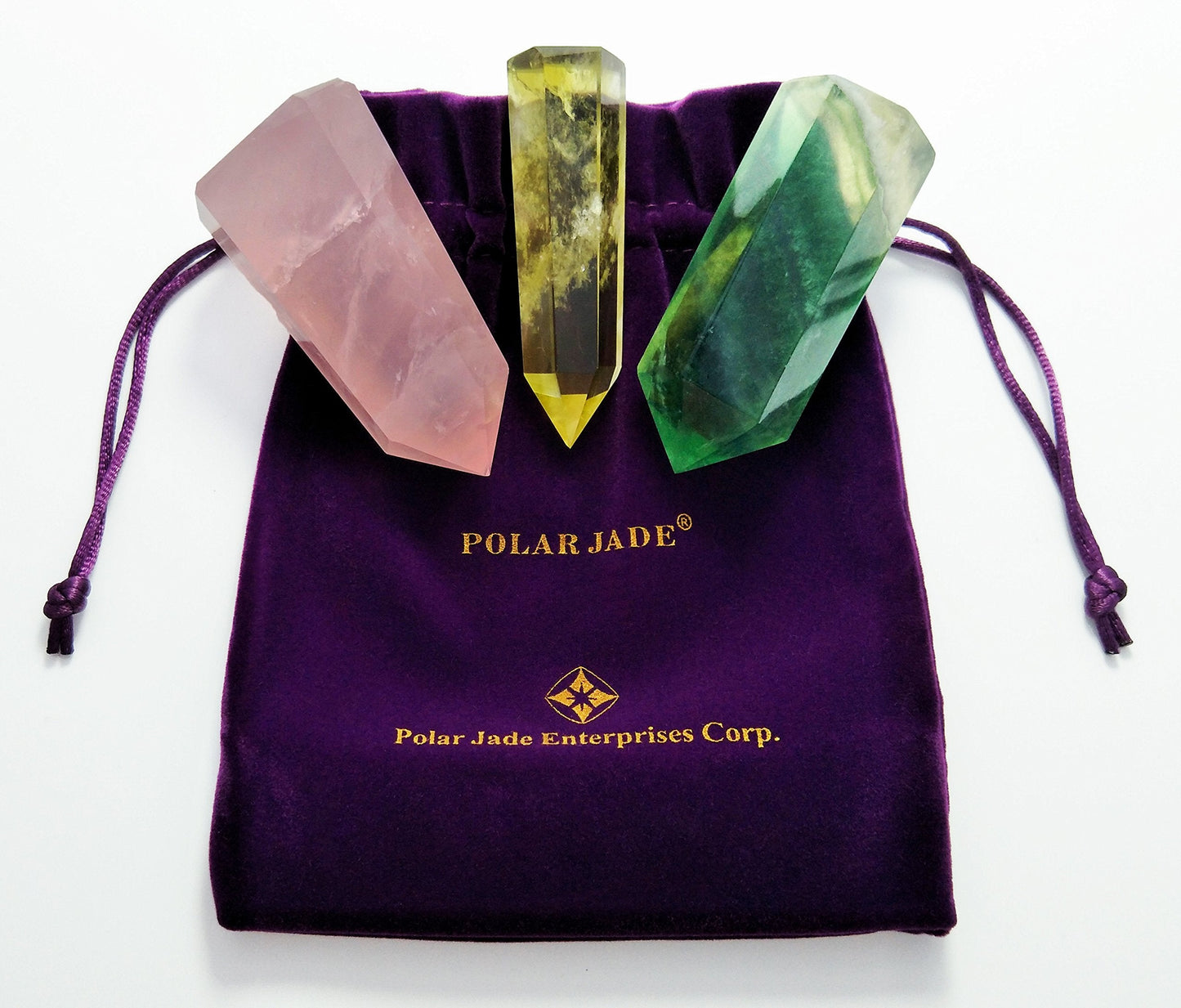 Set of 3 Natural Crystal Wands – Rose Quartz, Citrine (Yellow Quartz) & Fluorite, Faceted & Pointed Energy Wands for Reiki, Chakra Meditation, Crystal Healing, Crystal Decor & Home Décor