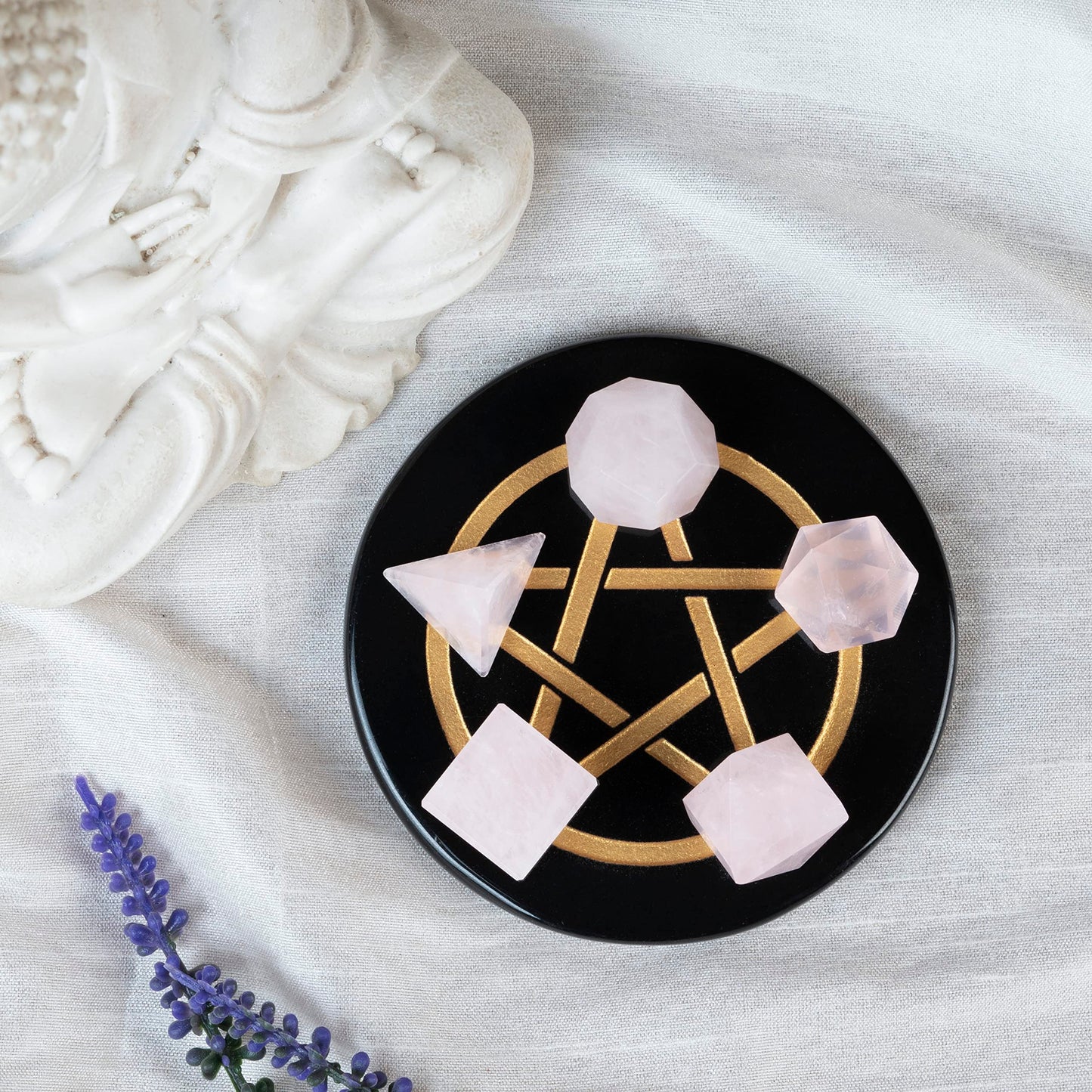 Crocon Rose Quartz 5Pcs Platonic Solids Crystal Geometry Set, Platonic Solids Sacred Geometric Stones for Meditation Reiki Balancing Healing Chakra Stone Cleansing Spiritual Good Luck (15-20mm)