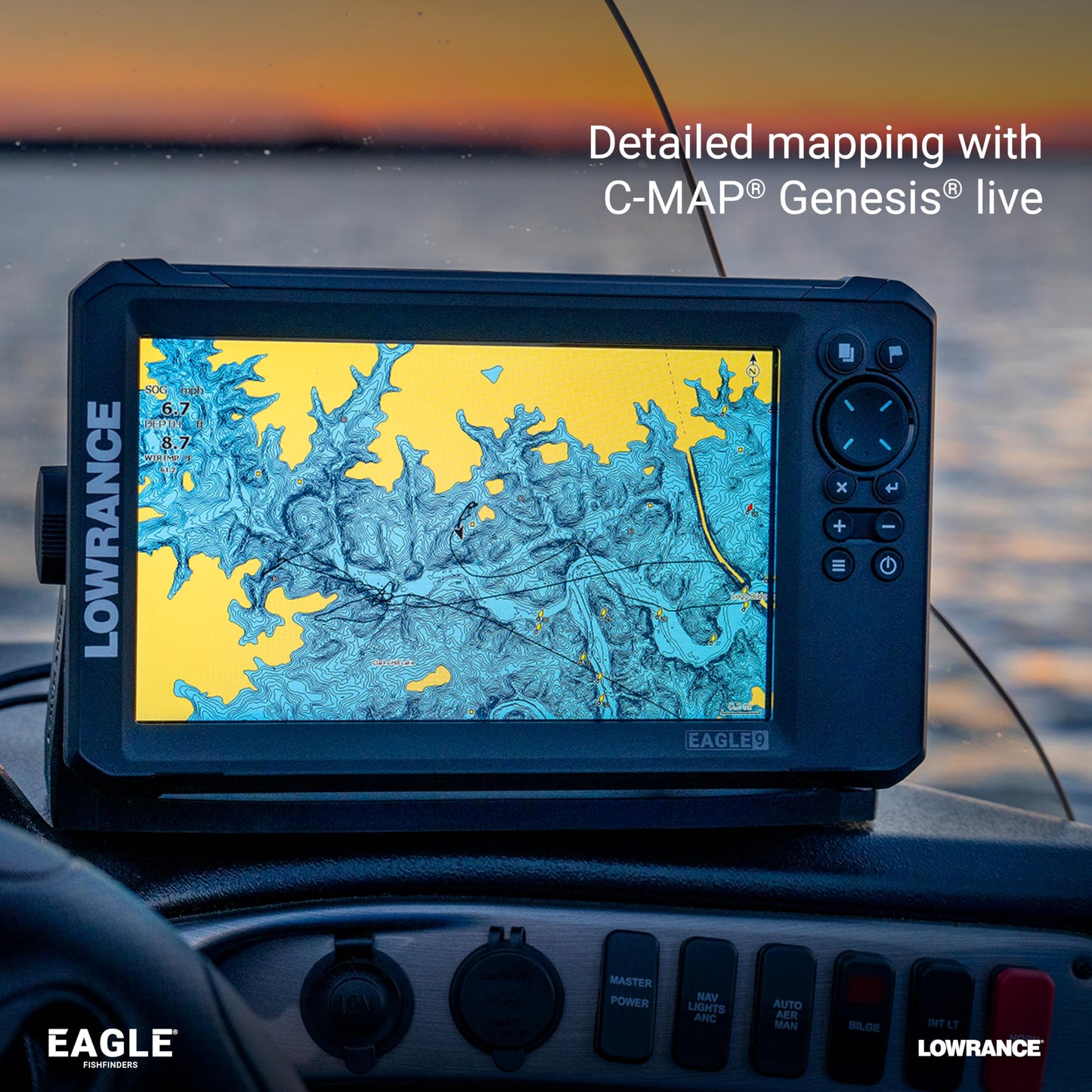Lowrance Eagle 7 FishFinder/Chartplotter with SplitShot HD Transducer and C-MAP Discover MicroSD Card Charts, 7-inch IPS Screen, Black, 000-16227-001