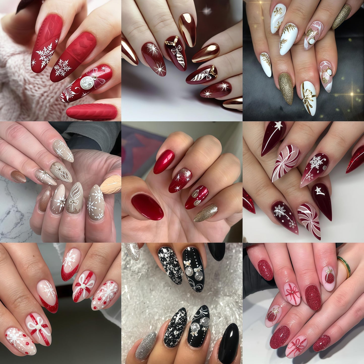 9 Sheets Glitter Christmas Nail Art Stickers Snowflake Christmas Tree Nail Decals 3D Self-Adhesive Bow Snowball Santa Claus Nail Design DIY Christmas Nail Supplies Star Elk Nail Decoration for Women