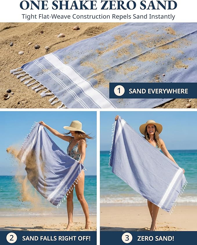 LANE LINEN Beach Towels 4 Pack Oversized - Turkish Towel Set, Pre-Washed Oversized Beach Towel, Quick Dry Beach Towels for Travel, Beach Towel Large, Sand Free Towel,39"x71" - Forever Blue