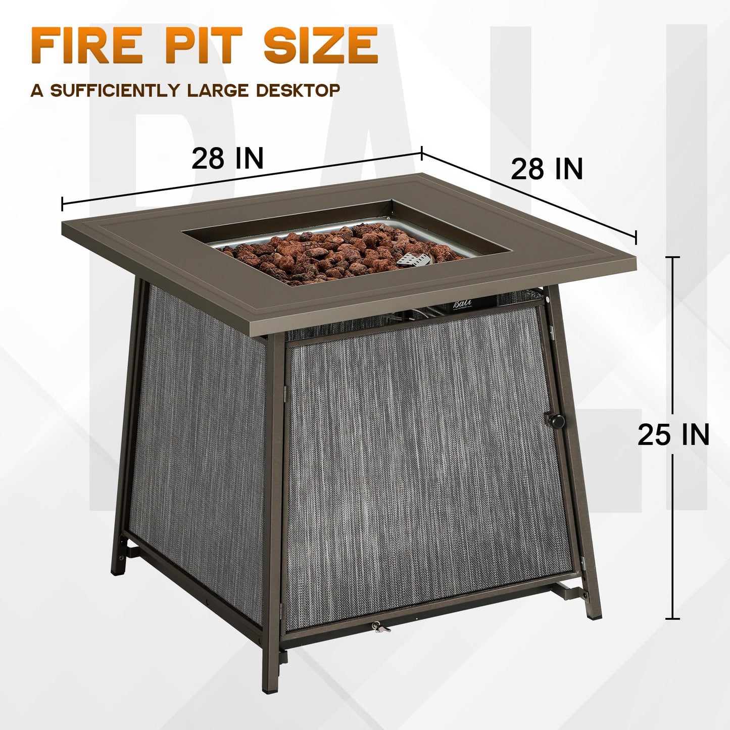 BALI OUTDOORS 50,000 BTU Propane Fire Pit Outdoor, 28 inch Propane Fire Pit Table Square, Gas Firepits for Outside Patio, Garden, Backyard