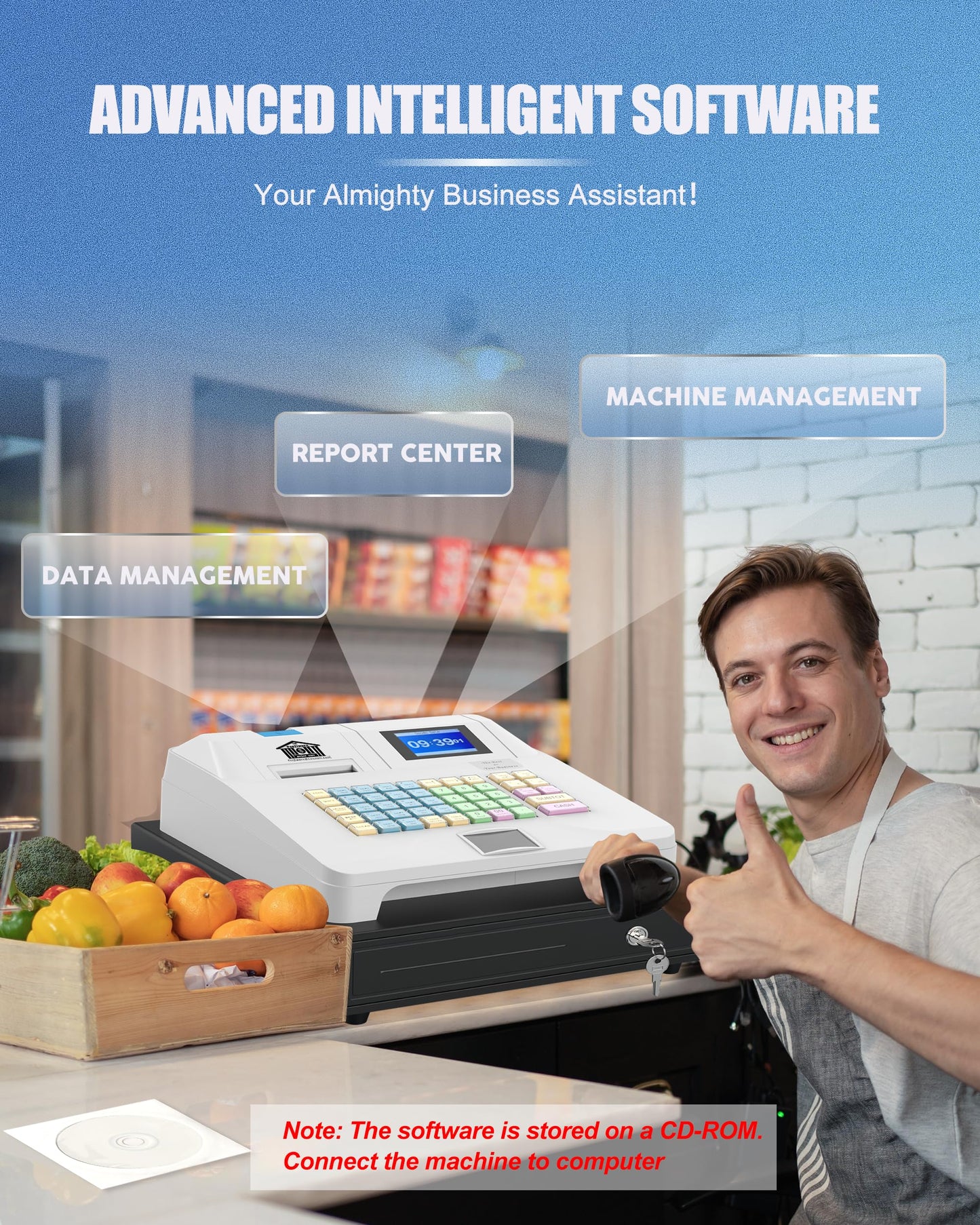 Perfiware Cash Register for Small Businesses with Scanner（HS1000）& Removable Checkport Cash Drawer,Electronic Cash Registers with Dual Display and Receipt Printer,Dust-Proof& Oil Proof