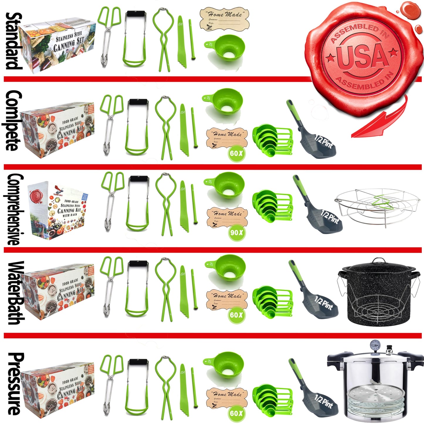 Supa Ant Pressure Canner 23 Qt with Canning Supplies Starter Kit - Canning Pressure Cooker with Gauge - Water Bath Canner Pot with Rack and Lid - Jar Lifter, XL Ladle, Jar Tongs, and Bubble Popper