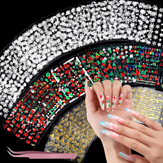 Teenitor 50 Sheets Christmas Nail Stickers for Nail Art, Snowflake Nail Stickers for Kids Women, Christmas Nail Decals for Holiday Winter, 3D Self Adhesive Snowflake Nail Decals for Little Girls