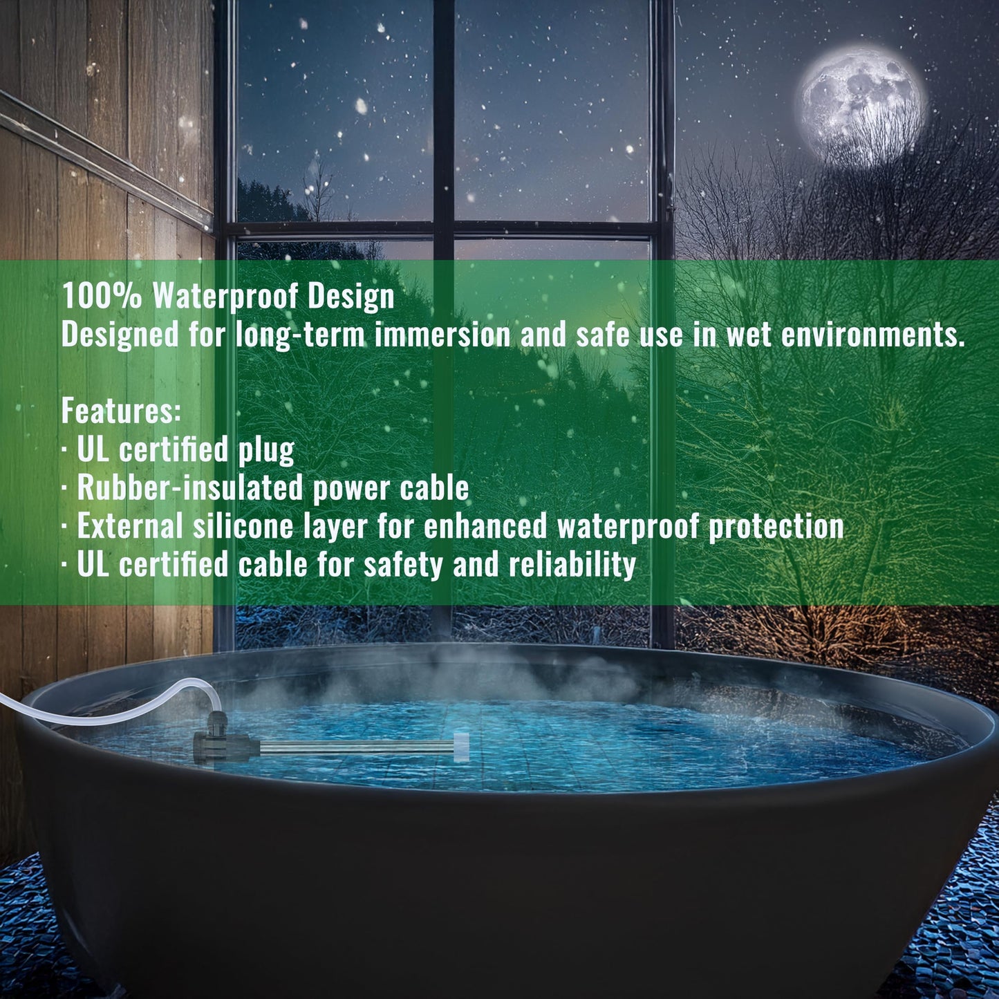 3500W 240V Fully Submersible Water Heater of Hot Tub & Inflatable Pool – Portable Immersion Electric Heater with Auto Shut Off & WiFi Timer for Tub, Spa, Above Ground/Inground Pool & Baptistry etc