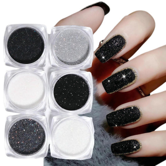 SAGEBIO Nail Glitter Set 6 Colors, High Shine Reflective Glitter Powder, Chunky Flakes & Rainbow Sequins for Nail Art, Bright Sparkle Not Dull, DIY Gel Nails Decoration Kit,01