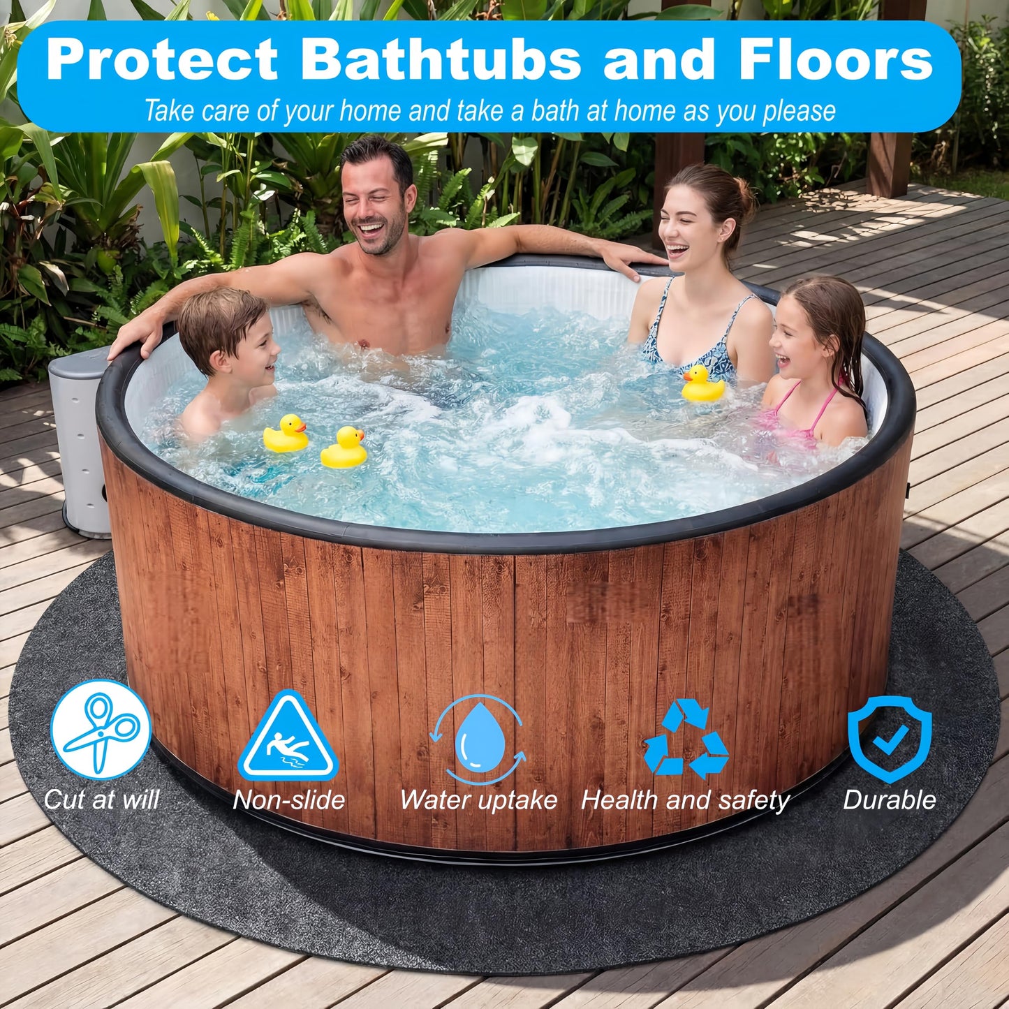 Upgraded 80 * 80 inch Round Hot Tub Mat, Extra Large Inflatable Hot Tub Pad Outdoor Indoor, Waterproof Slip-Proof Backing, Absorbent Spa Pool Ground Base Flooring Protector Mat