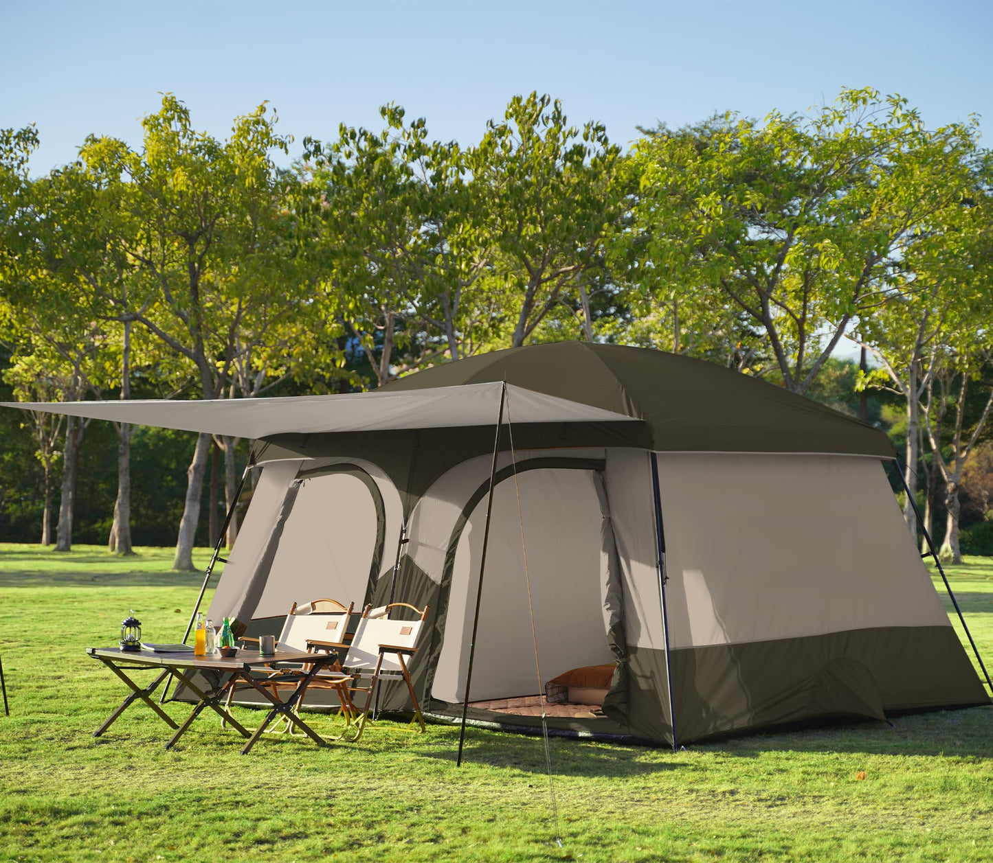Vidalido Tents，8-10 Person Camping Tent with Extended Vestibule，2 Room Weather Resistant Family Tents，Easy Install Waterproof Outdoor Tent for Camping Hiking（Green）
