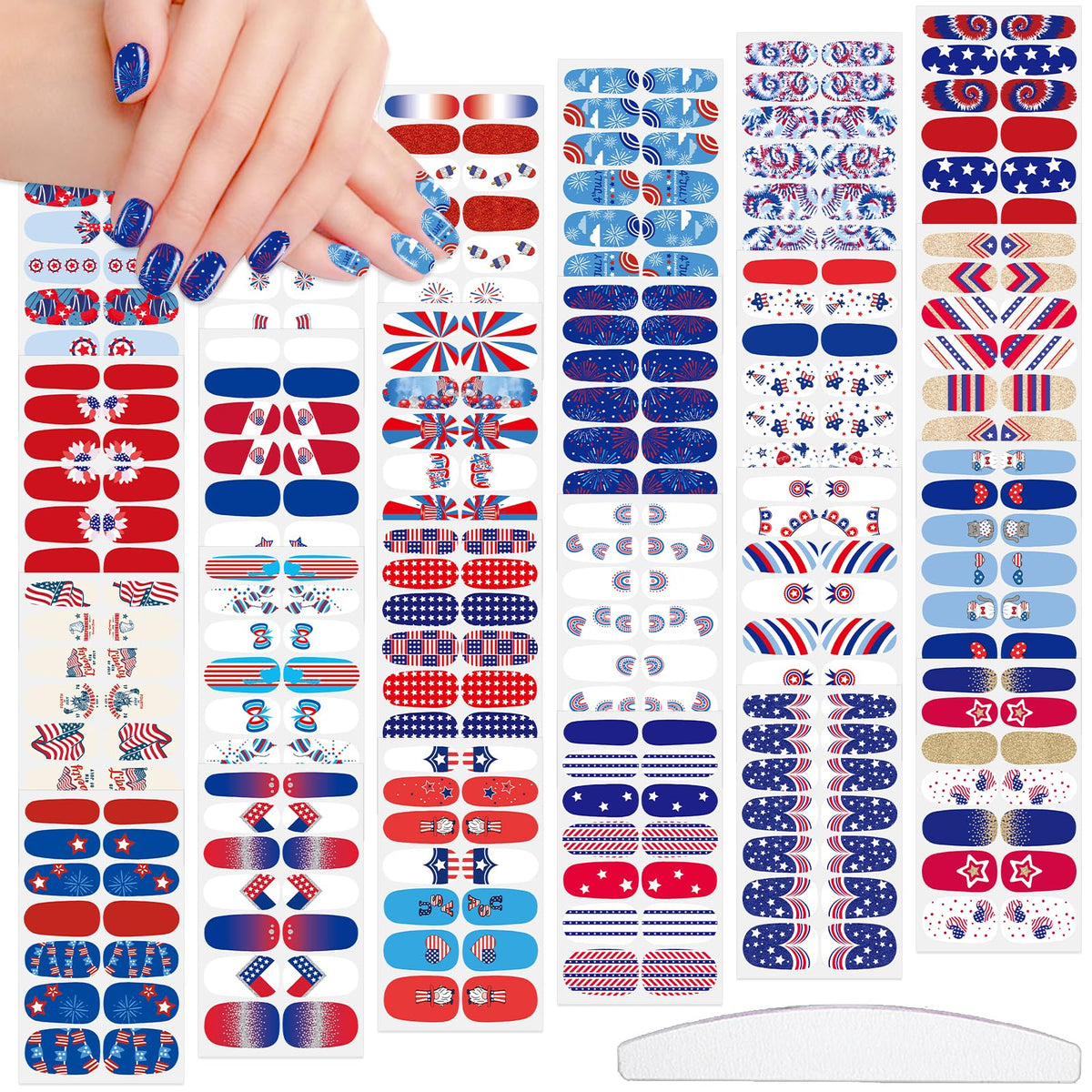 JERCLITY 336 Pieces 24 Sheets 4th of July Nail Wraps for Short Nails Independence Day Nail Polish Strips Patriotic American Flag Nail Strips Self-Adhesive Stickers for Memorial Day